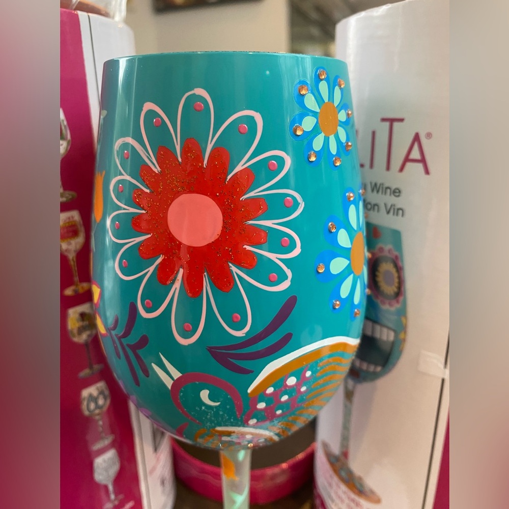 🌸”Calavera Sugar Skull” Hand Painted Wine Glass - Picture 4 of 15